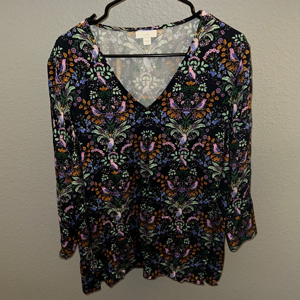 J. Jill Multicolor Floral V-Neck Blouse